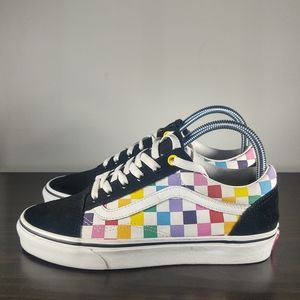 Women Vans off the wall Low Old Skool Skate Sneaker Rainbow Checkered  Sz 7.5